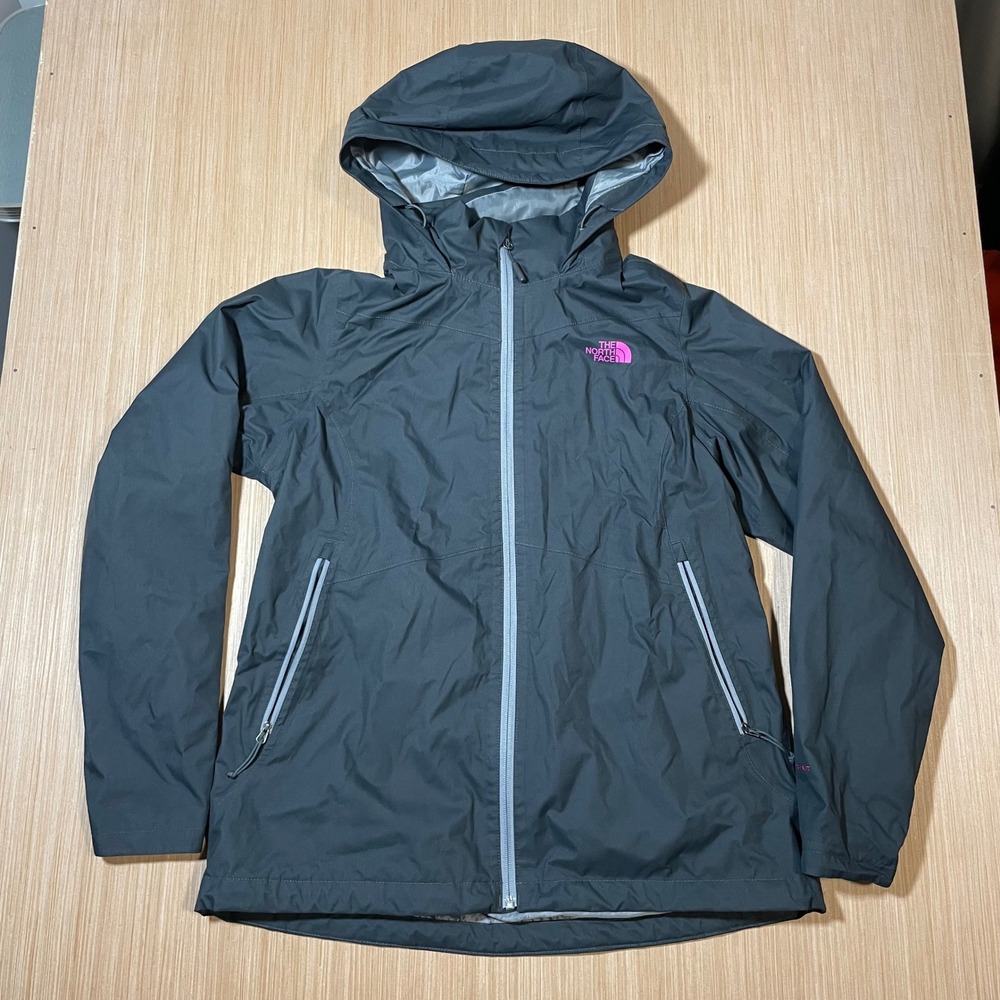 The North Face Rain Jacket Womens Large Charcoal Pink DryVent Hooded Shell